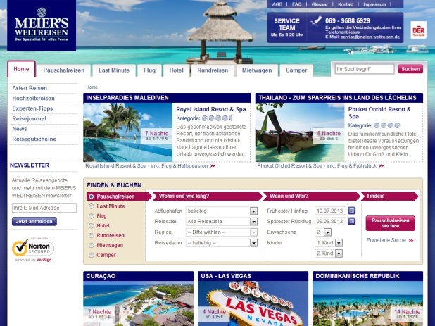 Meiers-Weltreisen Urlaubsangebot Website