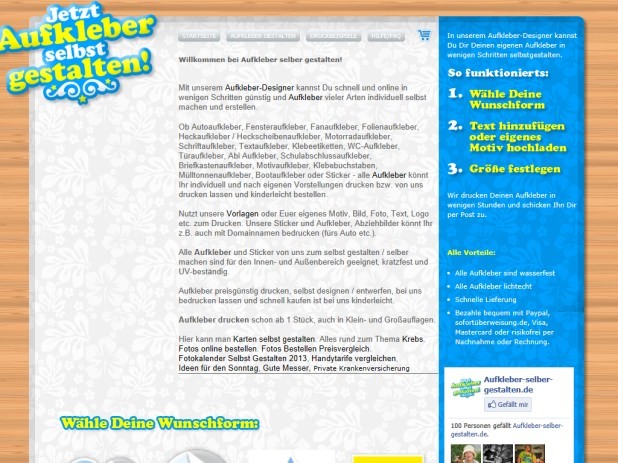 Aufkleber selber gestalten Website