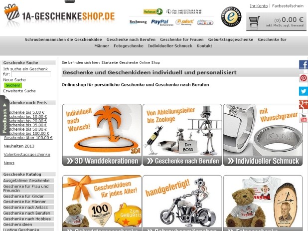1a-Geschenkeshop Website 1a-Geschenkeshop Website