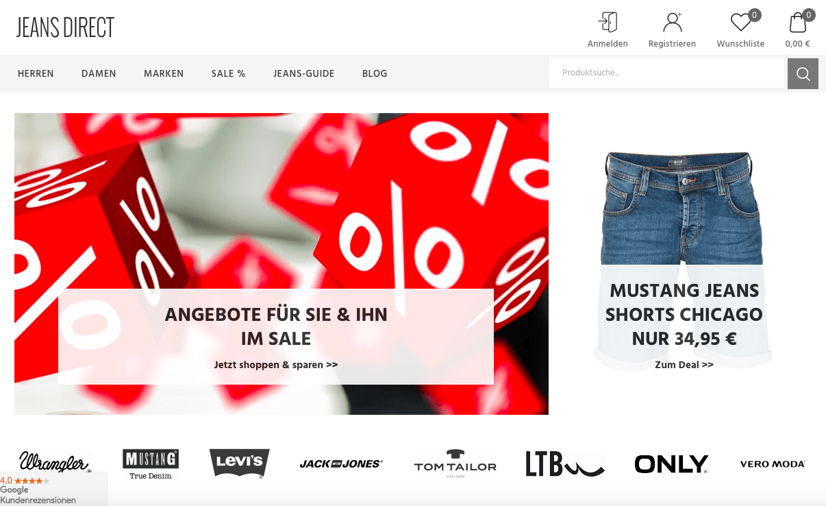 Jeans Direct Webseite