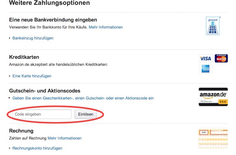 Amazon Gutschein einlösen