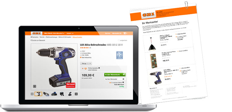 Obi Online-Shop Merkzettel