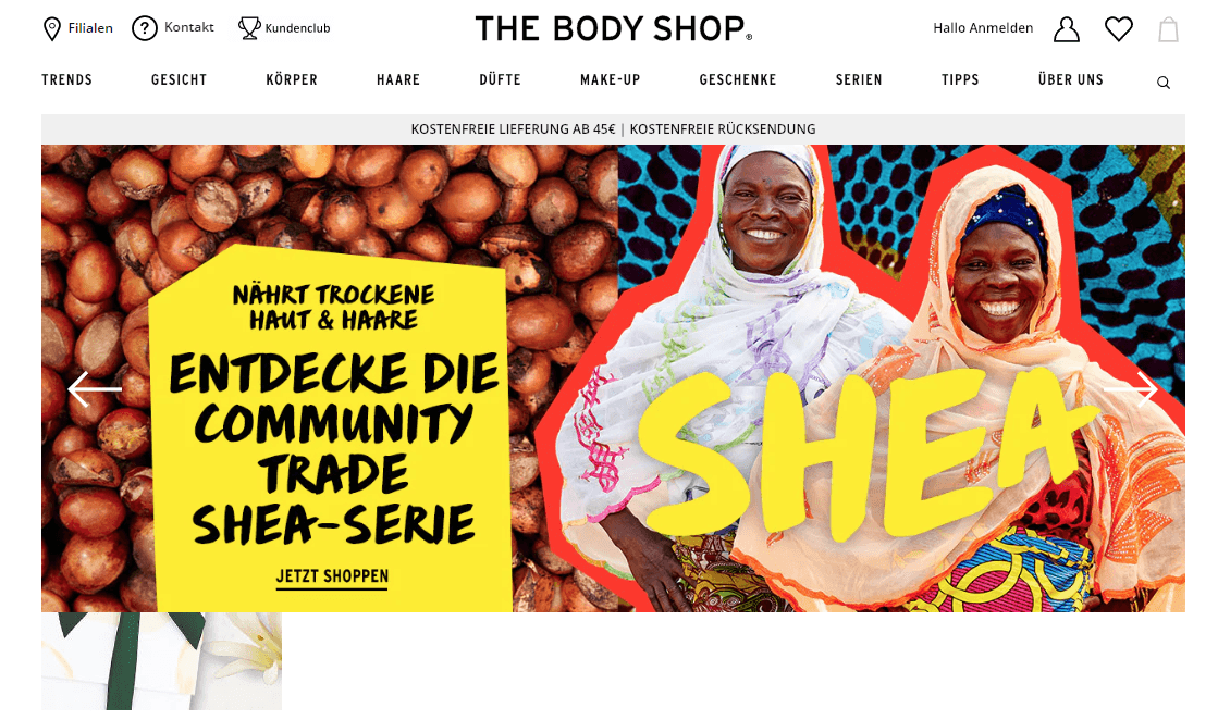 The Body Shop Webseite