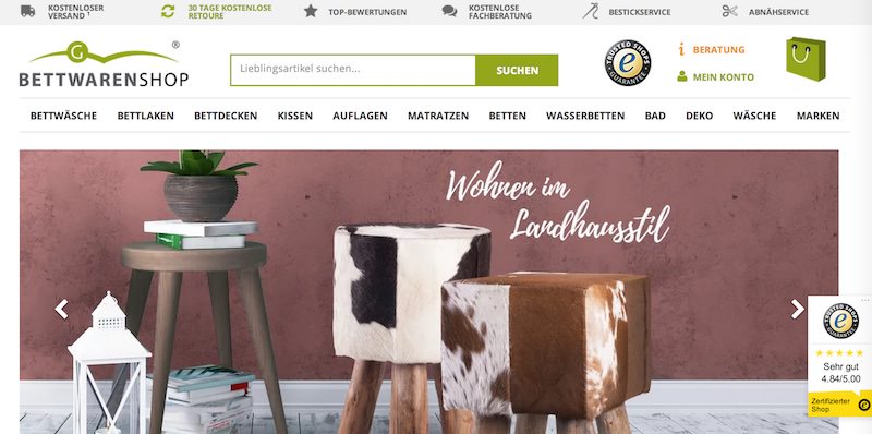 Bettwaren Shop Webseite