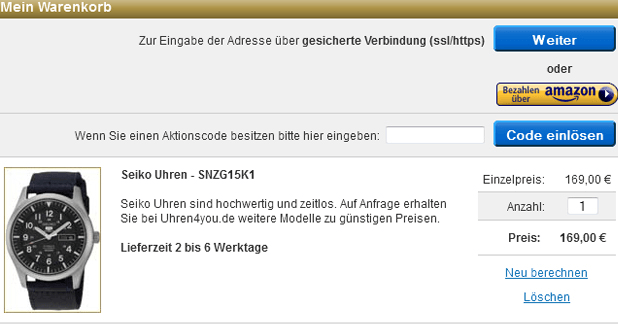 Uhren4You Warenkorb