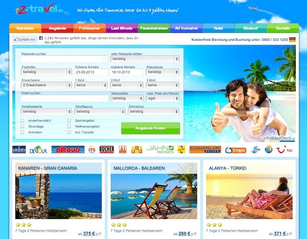 12-Travel Onlineportal Startseite