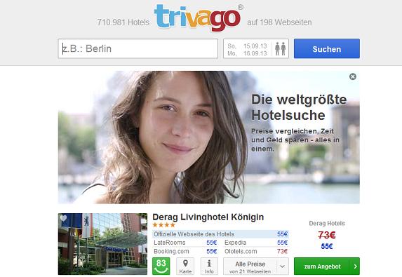 Trivago Onlineportal Startseite