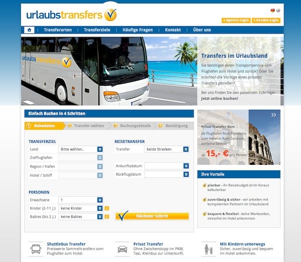 urlaubstransfers Onlineportal Startseite