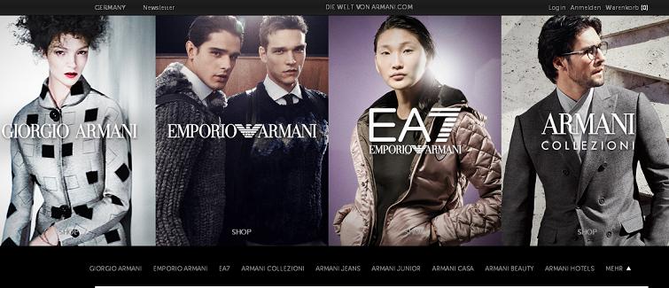 Armani Online Shop Startseite