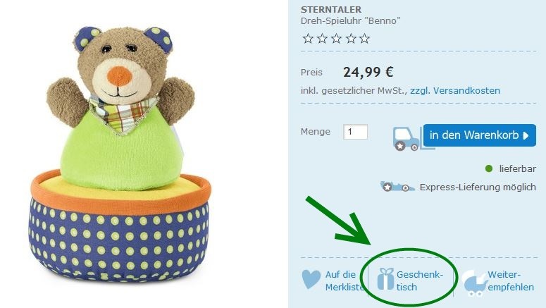 Baby Walz Geschenktischfunktion