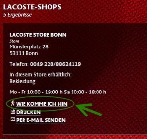 Lacoste Filialen Informationen