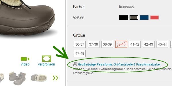 Crocs Passformangaben