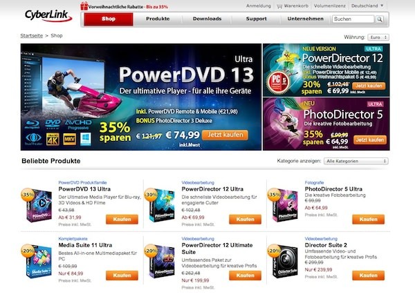 CyberLink Online Shop Startseite CyberLink Online Shop Startseite