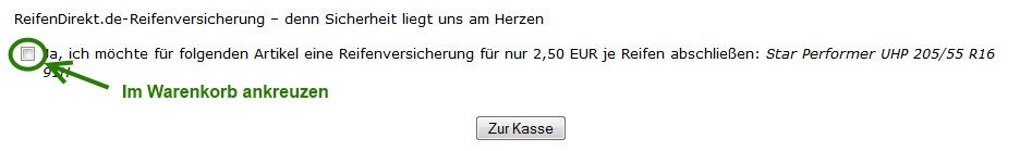 ReifenDirekt Versicherung im Warenkorb