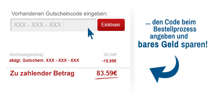 Beim Bestellvorgang den kopierten Code eintragen und sparen