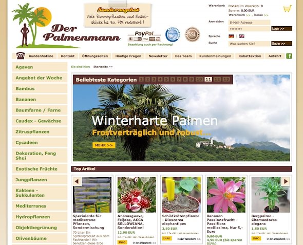 Palmenmann Online Shop Startseite