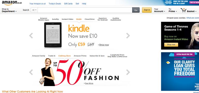 Amazon UK Online Shop Startseite