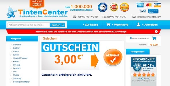 Tintencenter Online Shop Startseite