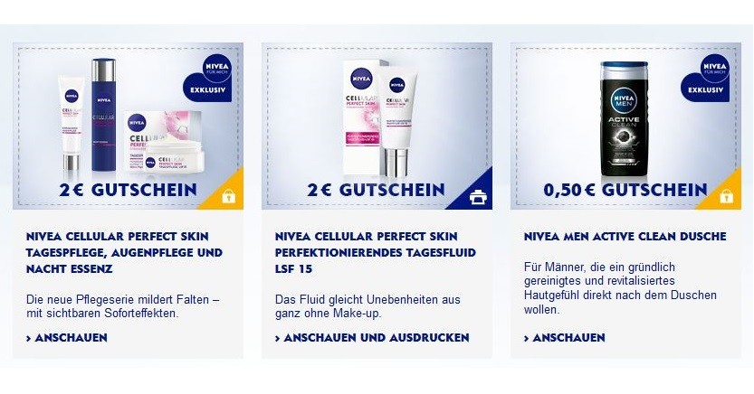 2,- Euro Nivea Gutscheine für zahlreiche Pflegeprodukte