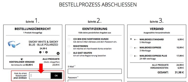 Northweek Code eingeben