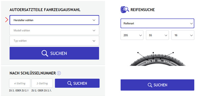 Autoteiledirekt.de Suchfunktionen