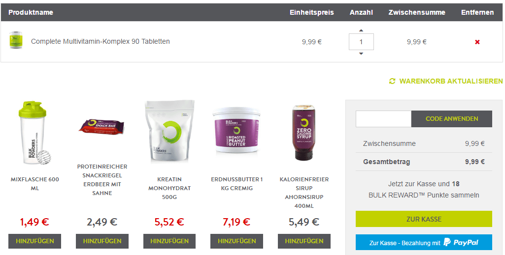 Bulk Powders Warenkorb