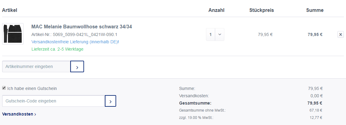 Hoseonline Warenkorb