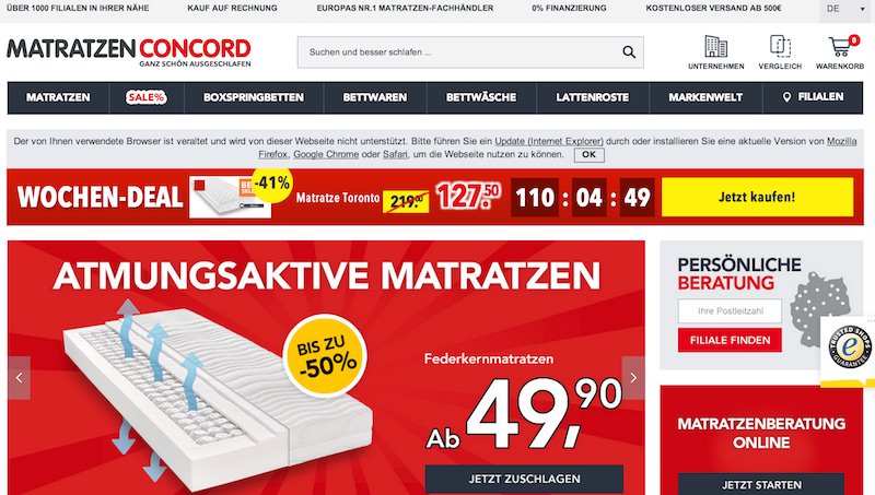 Matratzen Concord Webseite