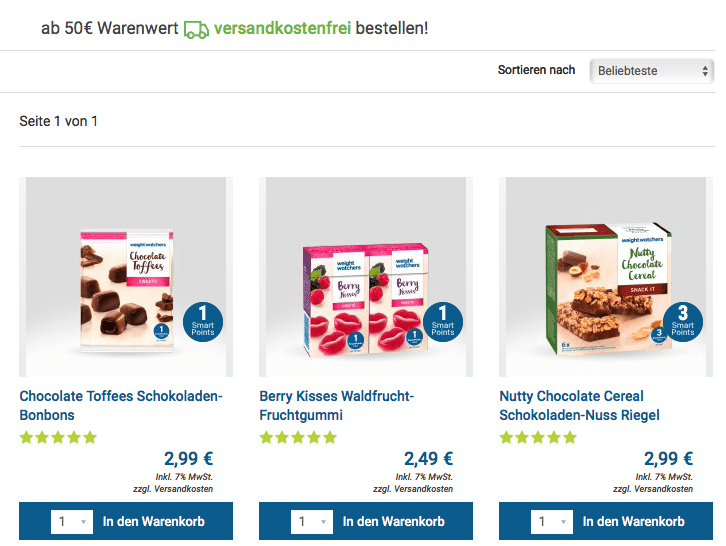 Weight Watchers Shop Sortiment