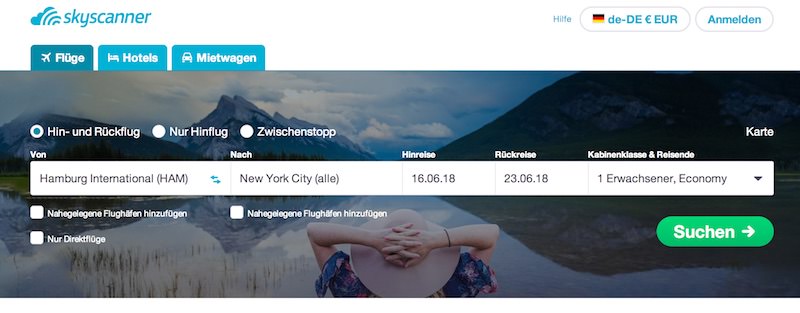 Skyscanner Webseite