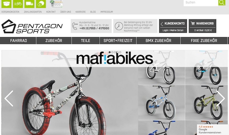 Pentagon Sports Webseite