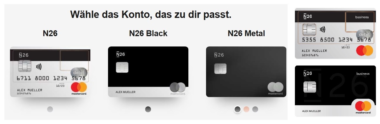 N26 Vorschau Konten- und Kartentypen