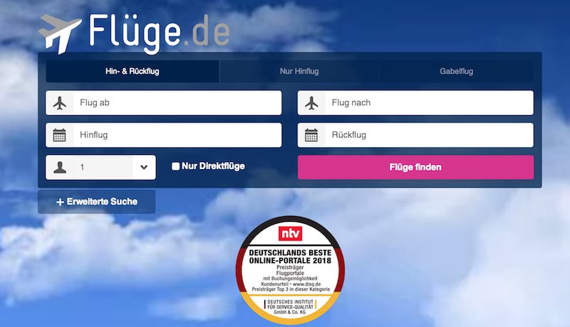 Flüge.de Webseite