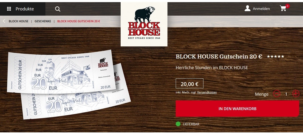 BLOCK HOUSE Geschenkgutschein