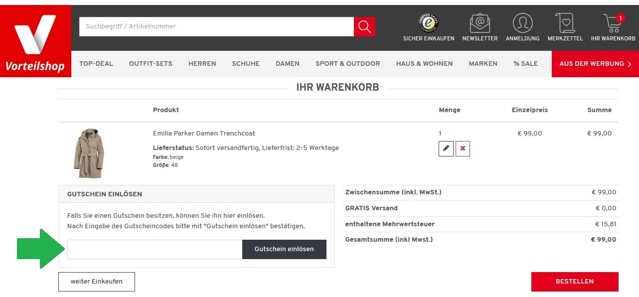 Vorteilshop Gutschein