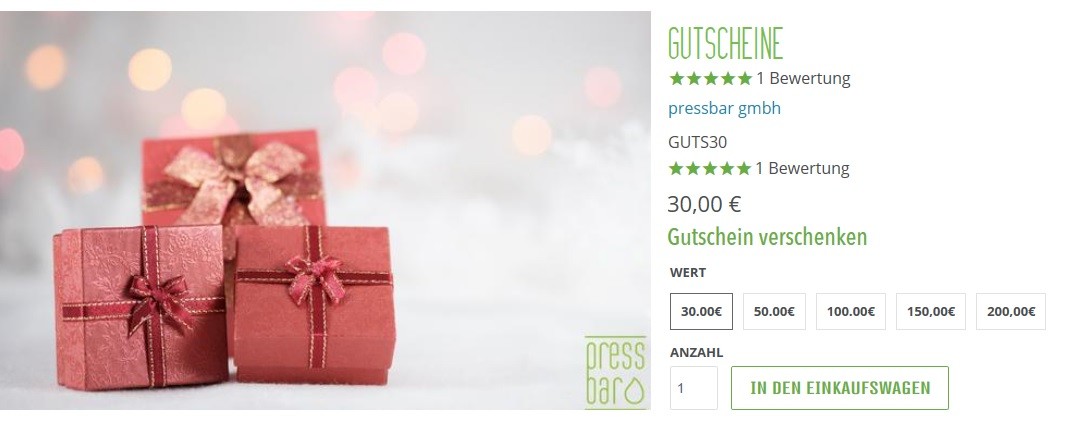 pressbar Geschenkgutschein