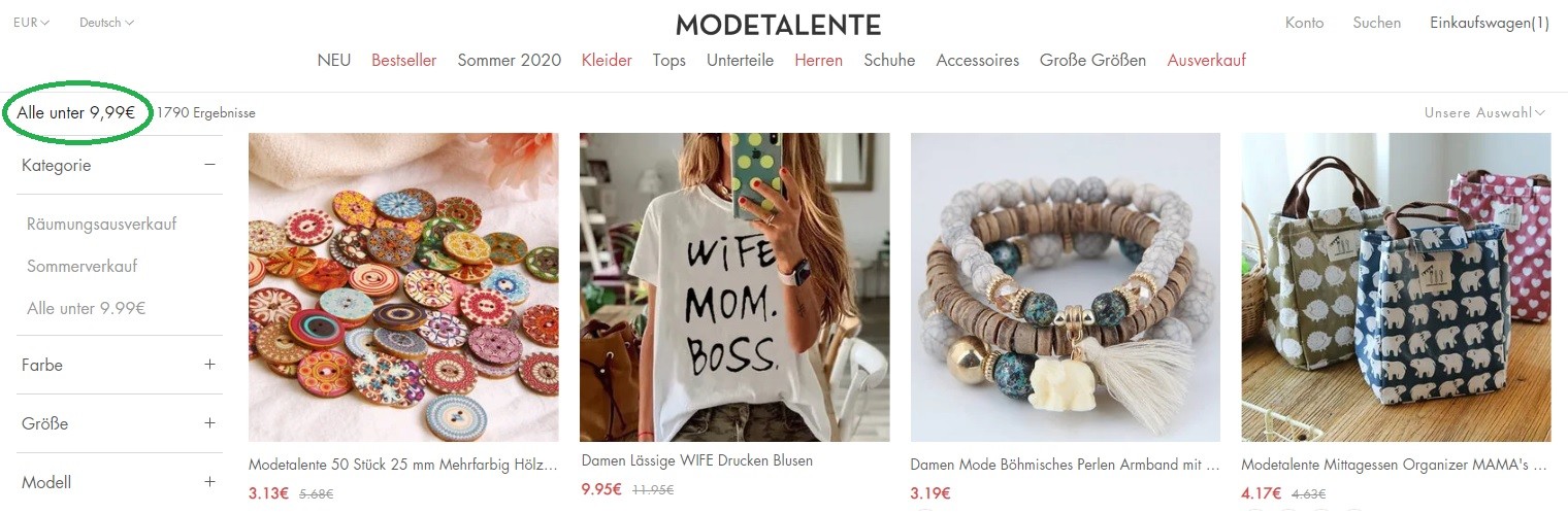 Modetalente Sonderangebote