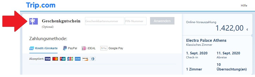 Trip.com Geschenkgutschein