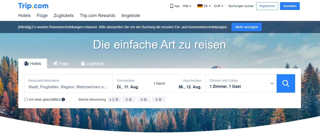 Trip.com Startseite