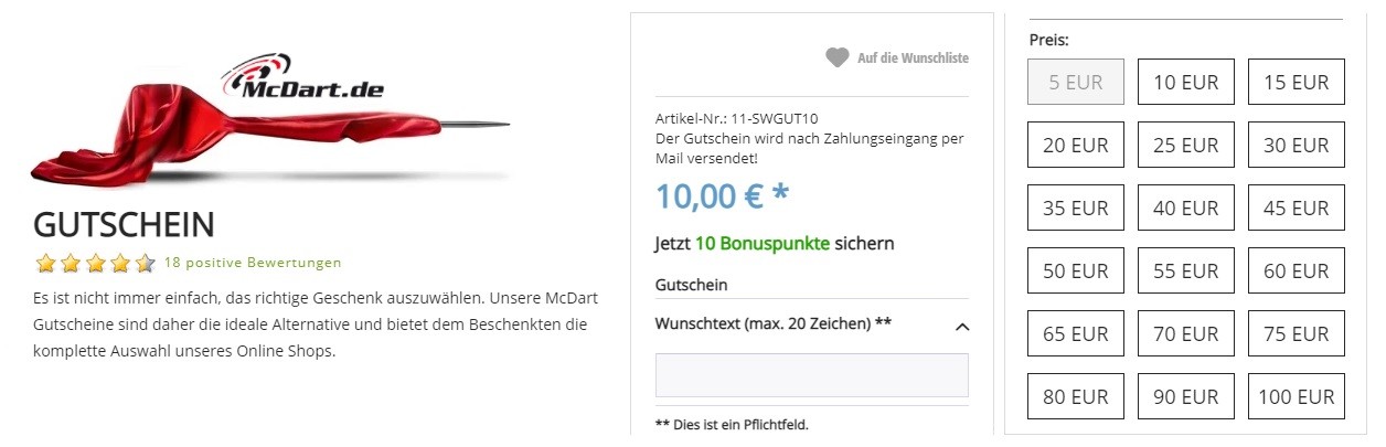 McDart Geschenkgutschein