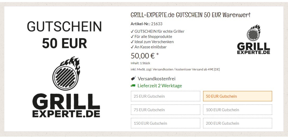 Grill Experte Geschenkgutschein