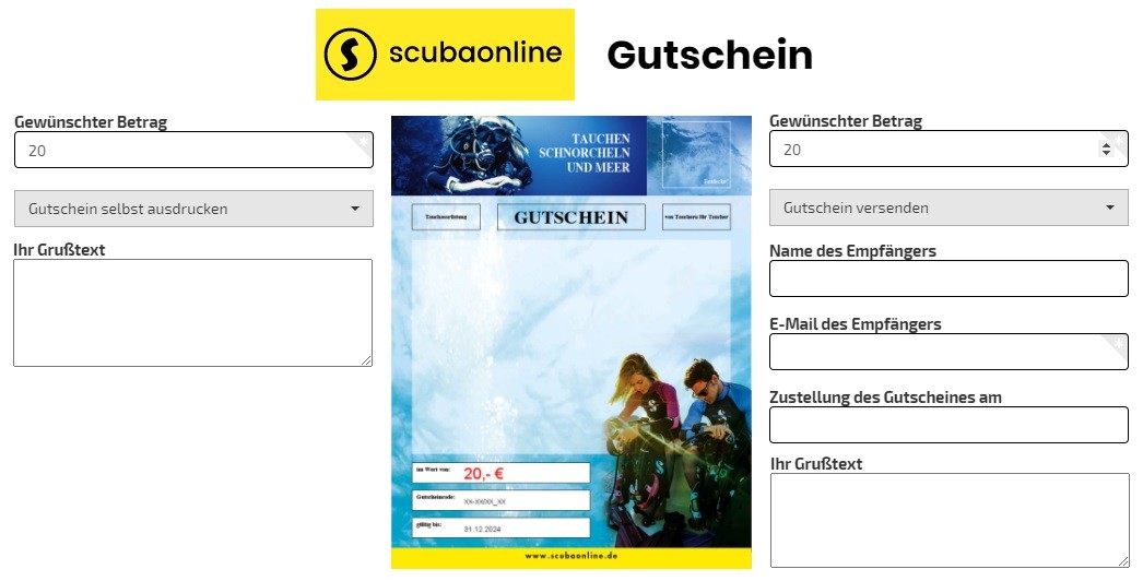 Scubaonline Geschenkgutschein