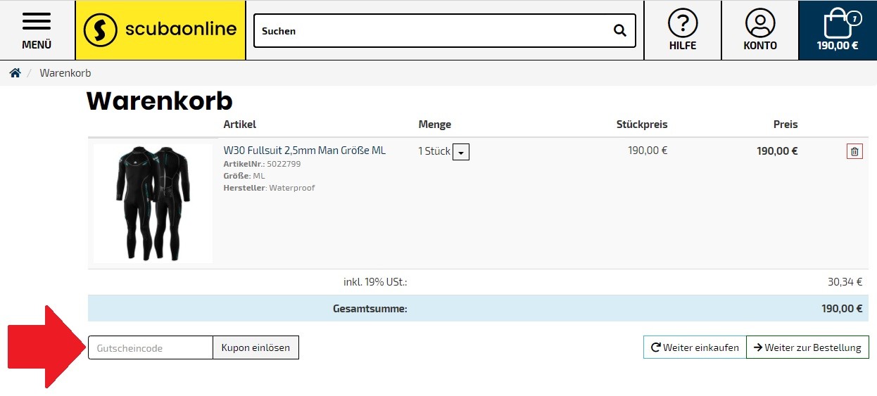 Scubaonline Gutschein