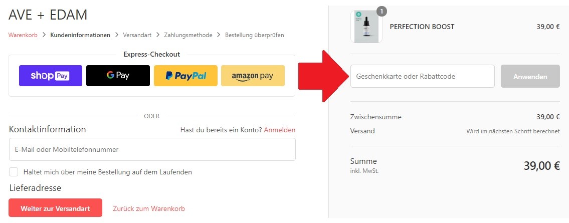 Ave + Edam Gutschein
