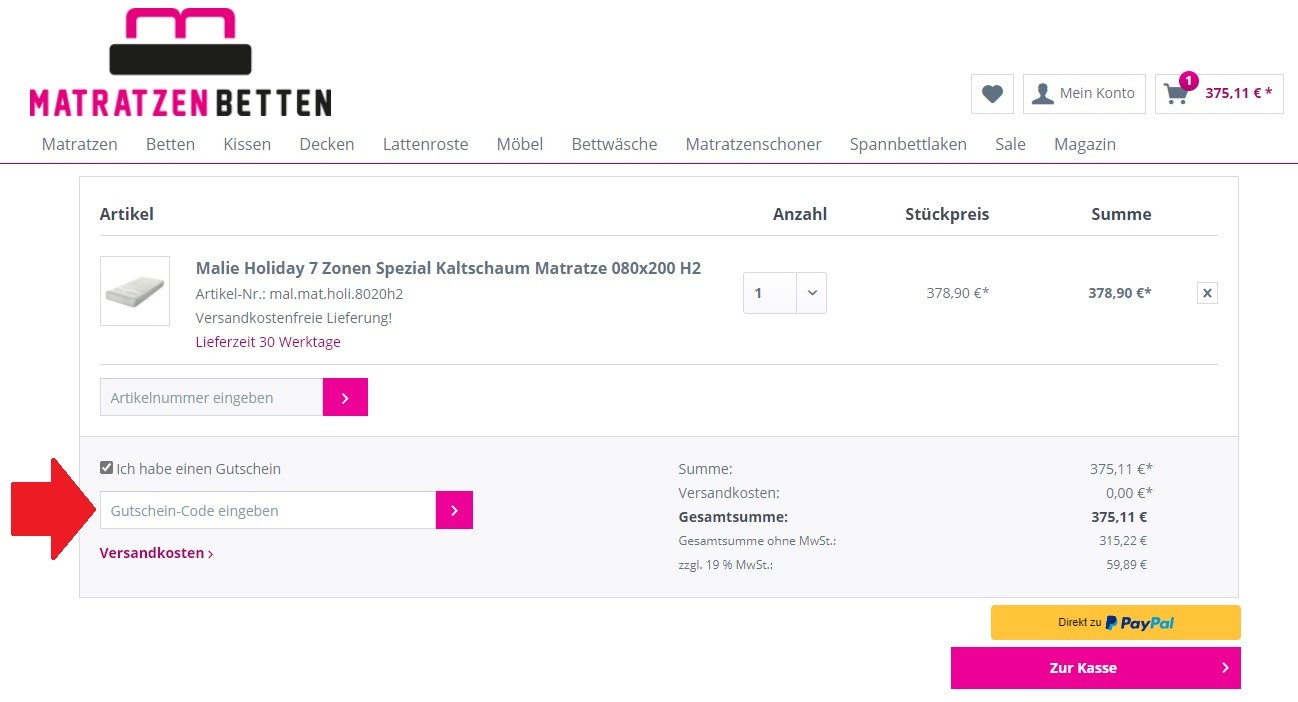 Matratzen-Betten Gutschein