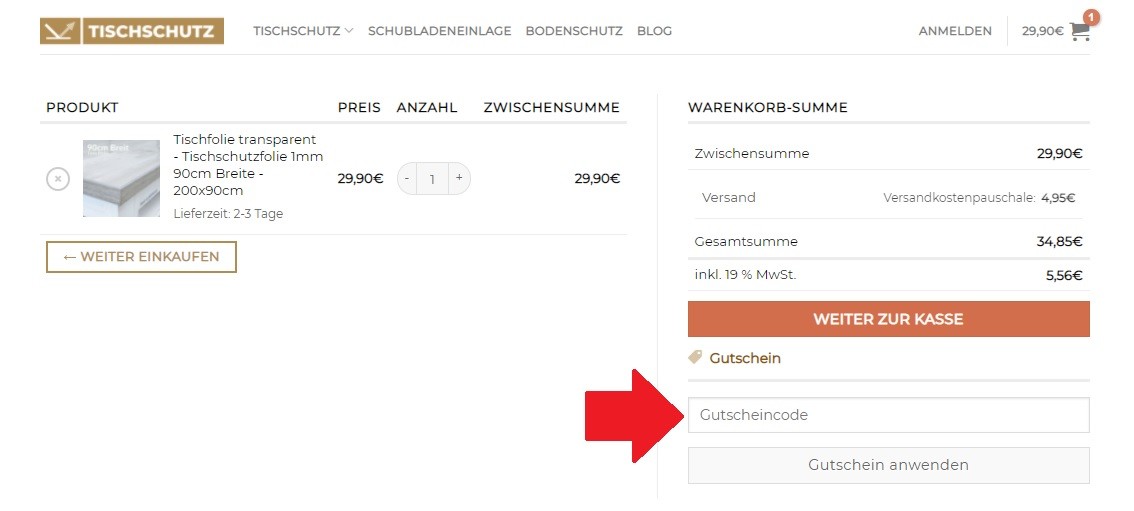 Tischschutz Gutschein